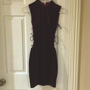 Burgundy velvet mini dress
